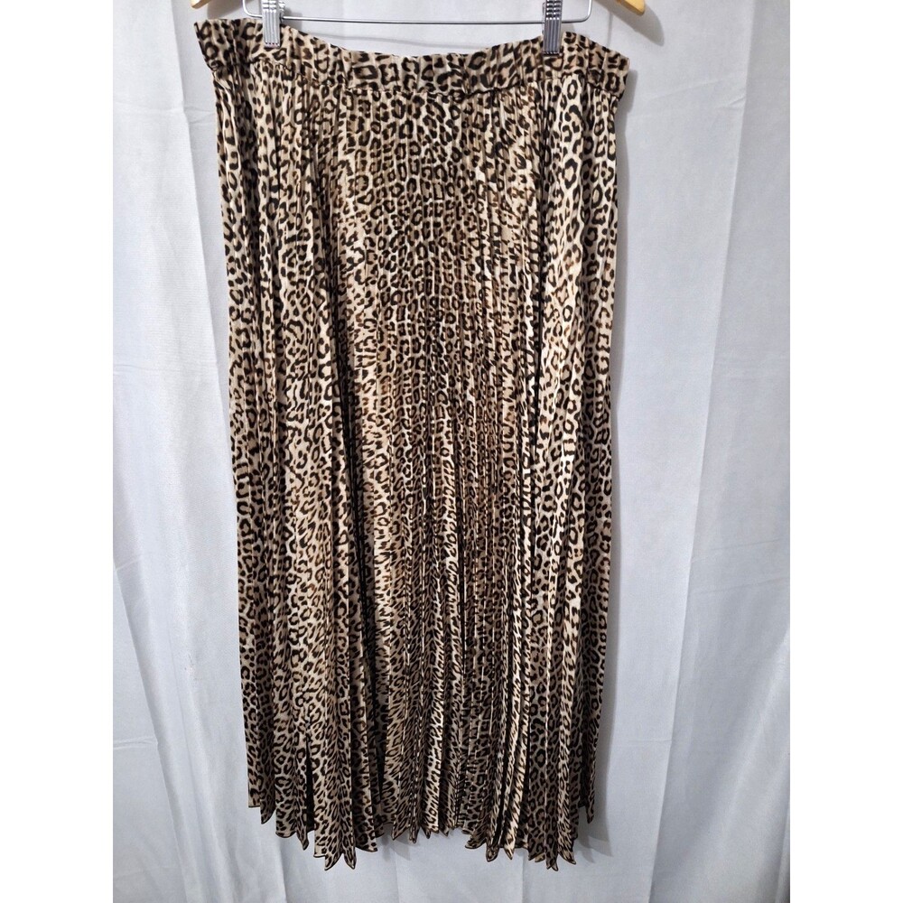 Chico's Pleated Flowy Satin Leopard Print Maxi Skirt Size XL (3) Mob Wife Career
